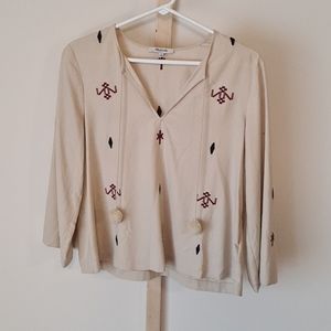 Madewell Silk top S Scandinavian pattern pom poms